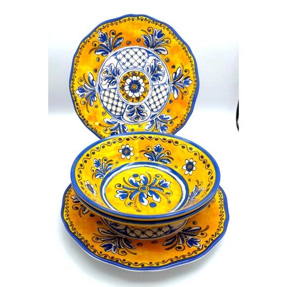 La Cadeaux Benidorm Colorful Melamine 2 Salad Plates 2/Bowls - Picture 3 of 8